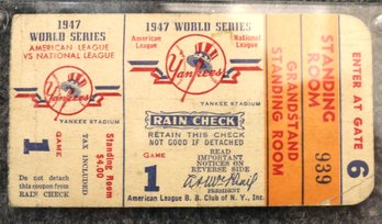 Ticket For 1947 World Series Between The Yankees And The Dodgers - Standing Room Only For $4.00