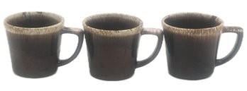 3 Pcs Vintage McCoy Brown Drip Coffee Mugs, 3.25'H