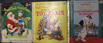 Three Vintage Walt Disney Children's Books - Donald Duck & Santa Claus: Donald Duck's Toy Train 101 Dalmation