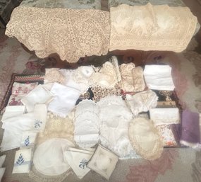 Huge Collection Of Various Doilies, Napkins, Table Scarves, Lace And SO Much More