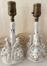 2 Pcs Pair White Glazed French Style Boudoir Lamps