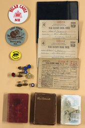 Assorted Lot: 4 - WW2 Ration Books W/wallet - 3 Vintage Religous Books - 3 NH Buttons - Cuff Links & Studs