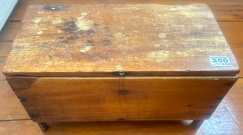 Antique Small Lidded Wooden Box With Iron Hinges And Boot Jack Ends And Clothes Brush