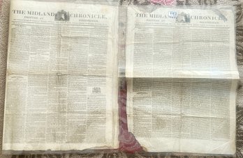 2 Pcs Antique Newspapers 'The Midland Chronicle' 1812, In Plastic