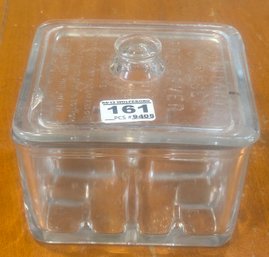 Vintage Square Clear Glass Sanitary Cheese Preserver Box With Lid And Embossed Instructions