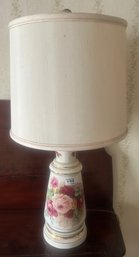 Vintage Hand Painted Porcelain Lamp With Floral Design, 11.5 Dian. X 27H