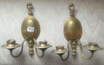 2 Pcs Pair Matching Brass Double Candle Wall Sconces, 8.5 X 10.5h