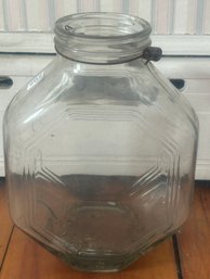 Large Glass Octagon Storage Jar, Swing Metal And Wood Handle, 10.5' X 6' X 14.25'H, Lid Not Present