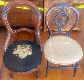 2 Pcs Victorian Walnut Parlor Chairs, Need To Be Reupholstered, Sturdy, 18' X 18' X 30.5'H