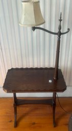 Mahogany Side Table With Reading Lamp Attached, 14.5' X 23' X 47.5'H