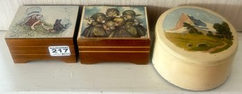 2 Pcs Vintage Lidded Music Boxes, Hummel, 4.25' X 3' X 2.25'H And Other