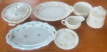 7 Pcs Various Porcelain Serving Pieces, Platters, Largest 14' X 9.75'