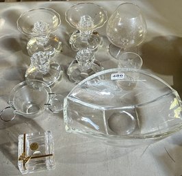 Clear Crystal Lot - Including Lidded Box, Candlestick Holders And More