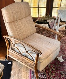 Vintage Rattan Upholstered Recliner, 27' X 34' X 39'H