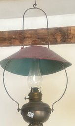 Vintage Brass Hanging General Store Kerosene Lamp With Shade