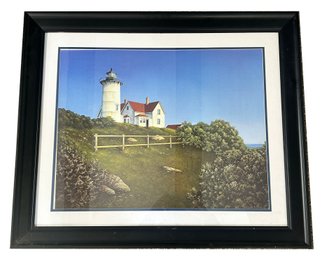 Framed Lithograph Of Lighthouse, Artist Daniel Pollera, 37' X 31'H