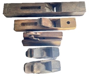 6 Pcs Antique Wooden Block Planes, Longest 22'L And Blade Not Present