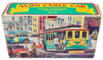 Vintage Avon Cable Car Leather After Shave 4 Oz In Original Packaging, 8.25' X 4.75' X 3'H, With Contents