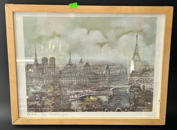 Framed Panoramic View Of Paris, 17' X 13'H