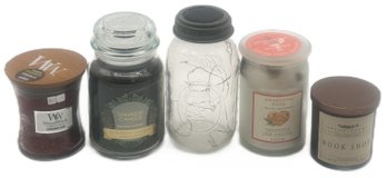 5 Pcs 4 Jar Candles And Solar Lights In Ball Jar, Woodwick & Yankee Candles Not Burnt