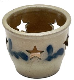 1996 Salmon Falls Stoneware Candle Holder With 5-Cutout Stars, 5.25' Diam. X 4.25'H