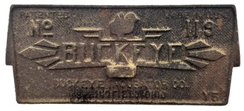 Vintage Cast Iron Plate Embossed Buckeye No. 119 Incubator Co, Springfield Ohio, 10' X 4.25'