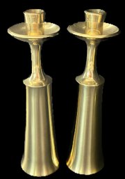 2 Pcs Pair Contemporary Heavy Brass Candle Stick Holders, 2.5' Diam. X 9.5'H