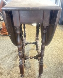 Antique Gate Leg Breakfast Table On Turned Legs, With Drawer, 48' X 36' X 30' (Open) Finish Needs Work