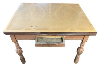 Antique Double Sided Expanding Porcelain Top Kitchen Table With Cutlery Drawer, 42' X 32' X 31'H,