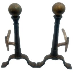 Pair Antique Cast Iron With Brass Cannon Ball Finials, 11' X 16' X 20.5'H