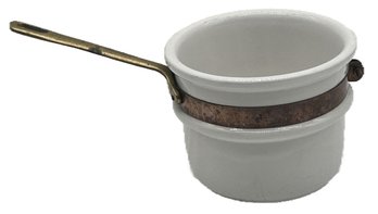 Porcelain Double Boiler Insert With Brass Handle & Copper Band, 6.75' Diam