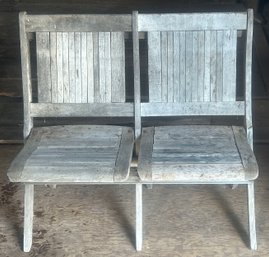 Vintage Double Teak Wood Folding Chair, Approx. 38'W