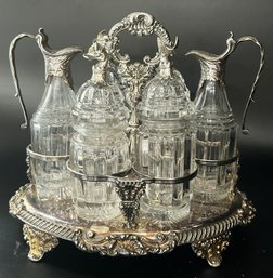 Spectacular 1822 Regency 7 Pcs Cut Glass & Silver Cruet Set, Maker Edward Farrell, 12' X 8.75' X 10.75'H