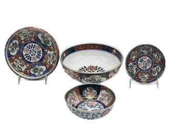 4 Pcs Japanese Imari, 2-Marked Gold Imari, One Signed And One No Marks, Largest 8.75' Diam. X 3.25'H