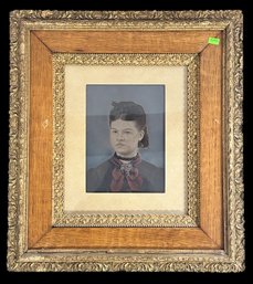 Antique Portrait Matted In Gorgeous Golden Oak And Gold Gilt Frame, 18' X 20'H