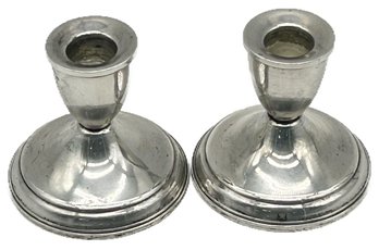 2 Pcs Pair Vintage Sterling Weighted Single Candlestick Holders, 3.25' Diam. X 3'H