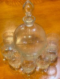 8 Pcs Etched Crystal Cordial Set, Liqueur Bottle 8.5'H With 7 Stemmed Cordials (2 Etched Designs)