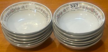 12 Pcs Kentfield & Sawyer Porcelain 5.75' Diam. Dessert Bowls, Floral Design With Silver Rim