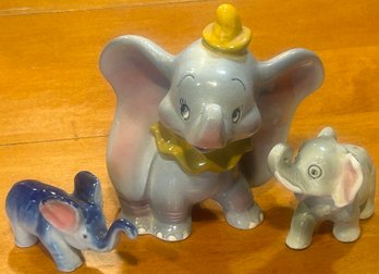 3 Pcs Ceramic Elephant Including Dumbo The Flying Elephant, 5' X 5' X 5.5'H