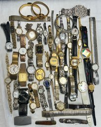 Large Lot Of Wrist Watches And A Few Pocket Pen Knives