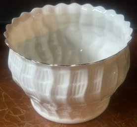 Belleek Parian China Gold Rimmed Lagan Planter, 7.25' Diam. X 5'H, In Original Box