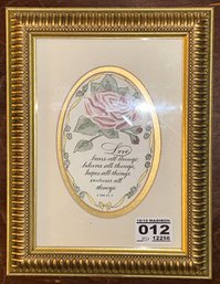 Vintage Double Matted Gold Framed Embossed Love Print, 6.5' X 8.5'H