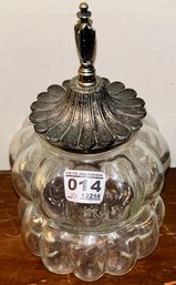 Vintage Bulbus Clear Glass Jar With Silver Plate Lid, 4.5' Diam. X 9'H