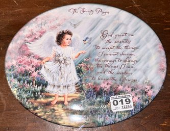 Oval Porcelain Disk Embellished And Decorated With The Serenity Prayer And An Angel, 9' X 7'H