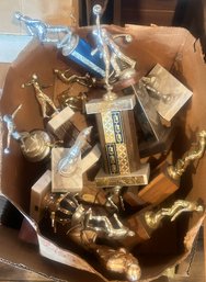 Box Lot Of Various Vintage Sports Trophies, Baseball, Golf, Football And Others