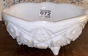 Vintage  Milk Glass McKee Thatcher Toltec Tri-Footed Wedding Bridal Bowl, 7' Diam. 3.25'H