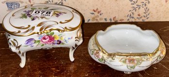 2 Pcs Antique Porcelain-Limoges Piano Covered Trinket Box, 4.75' X 3.25'H And Oval Nippon Footed Dresser Bowl