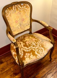 Antique Louis XV Gold Gilt Cabriolet Armchair With Gold White, Blue & Pink Upholstery