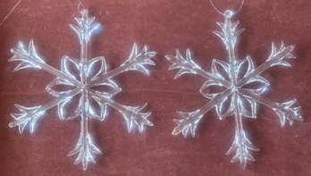 2 Pcs Vintage Hand Blown Clear Glass Snowflake Ornaments, 6.52' Diam.