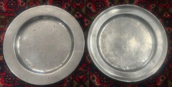 2 Pcs 9.5' Diam . Antique Pewter With Hallmarks, John Shorey & Other